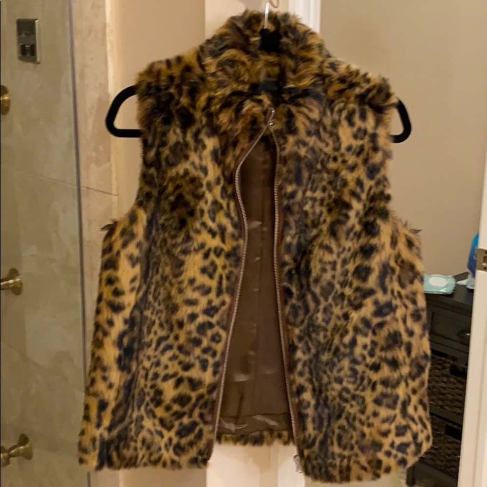 JCrew Leopard Fur Vest